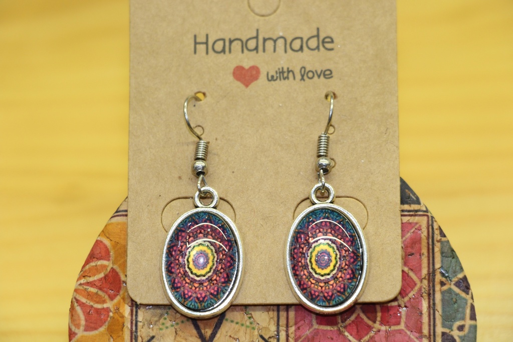 Brincos de Cabochão Ovais – Mandala Boho Vibrante