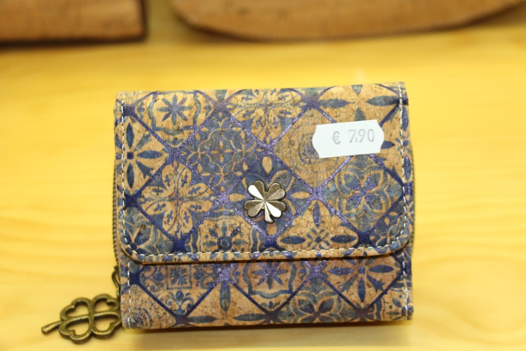 Porta-Moedas em Cortiça – Padrão Azulejo e Trevo da Sorte