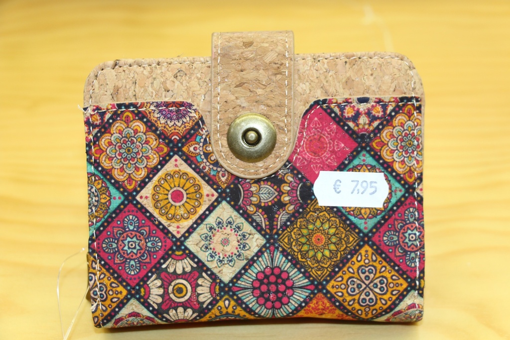 Carteira Média em Cortiça – Padrão Mandalas Caleidoscópicas