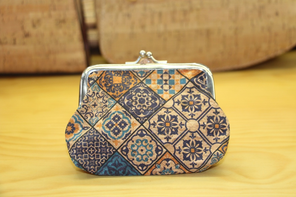 Porta-Moedas de Estilo Vintage em Cortiça – Padrão Azulejo Luso