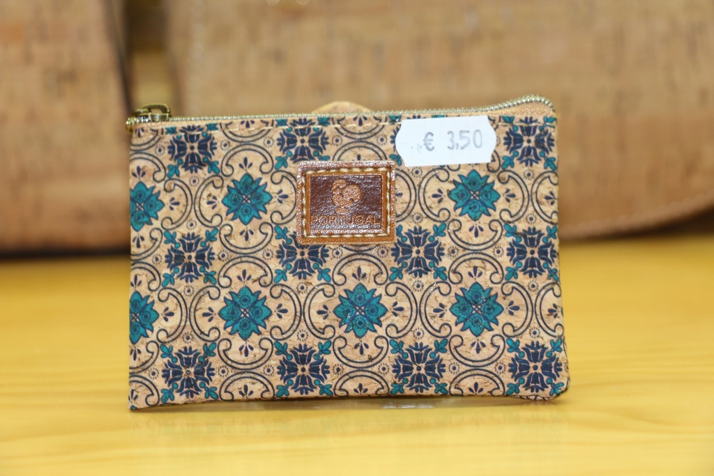 Bolsa de Mão em Cortiça – Padrão Floral Turquesa