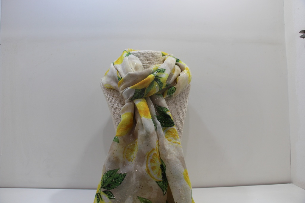 Lenço Écharpe "Citrus Sparkle" – Padrão de Limões com Brilho