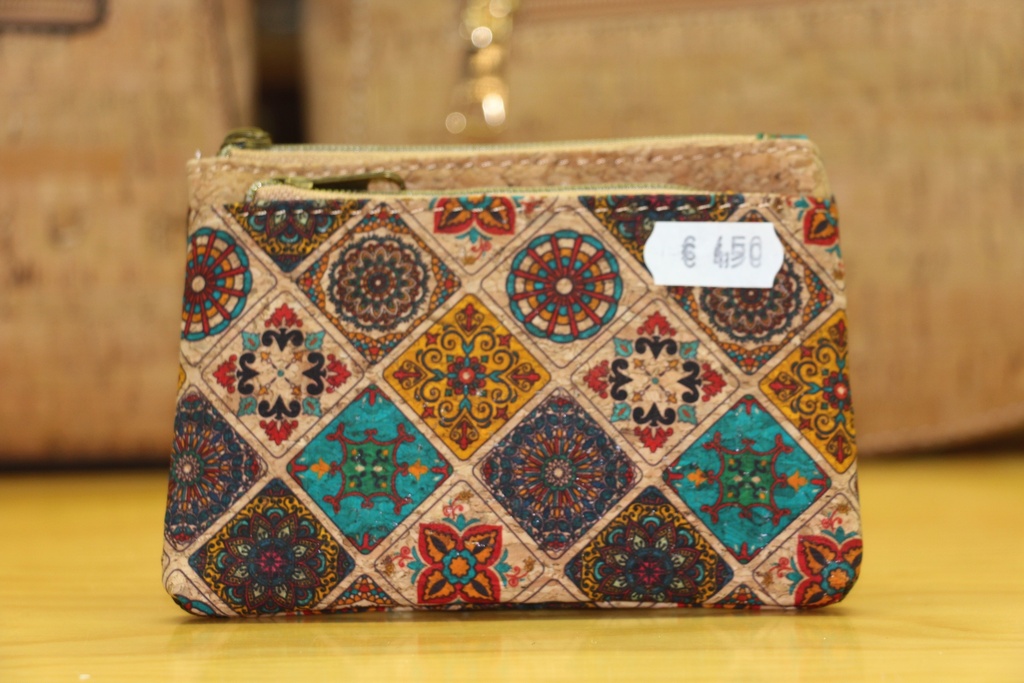 Bolsa de Mão Dupla em Cortiça – Padrão Mosaicos Étnicos Vibrantes