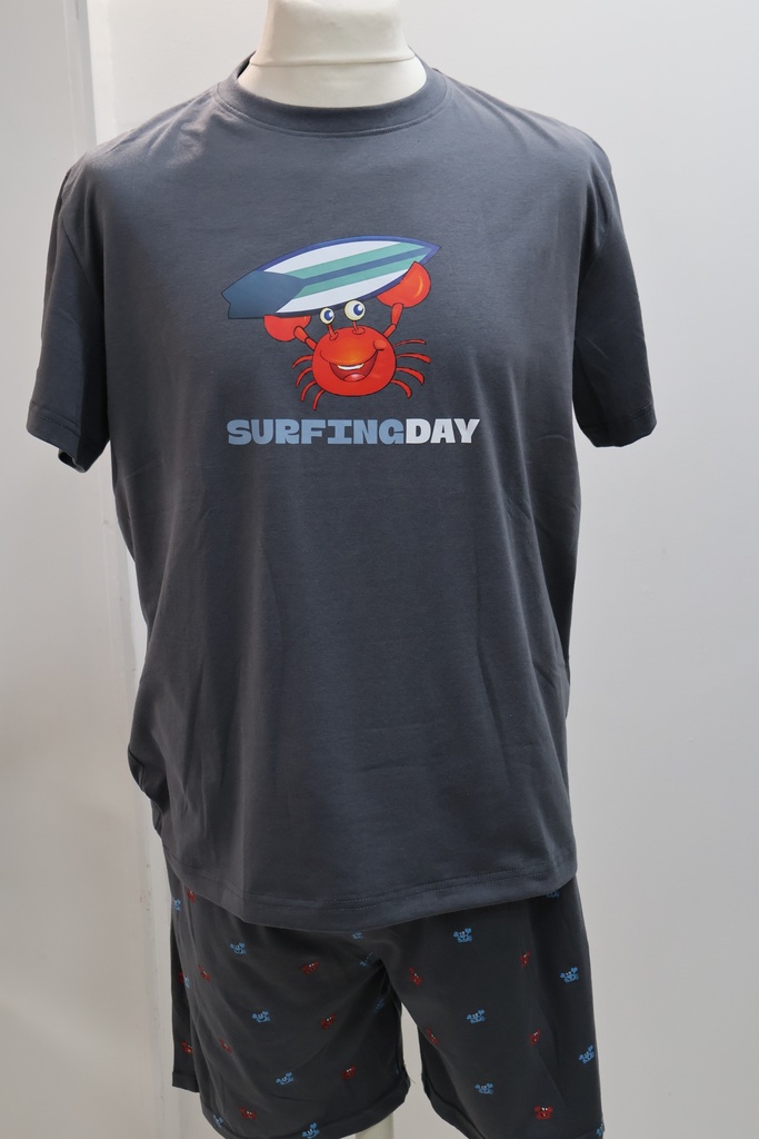 Pijama Curto Masculino "Surfing Day Crab"
