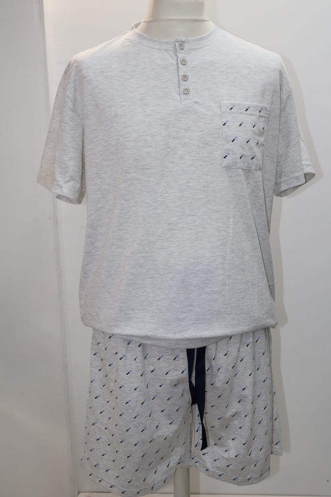 Pijama Curto Masculino Henley "Classic Grey Geometric"