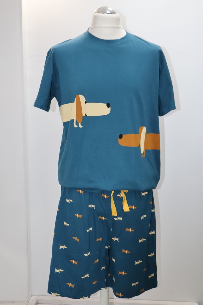 Pijama Curto Masculino "Dachshund Teal Edition"