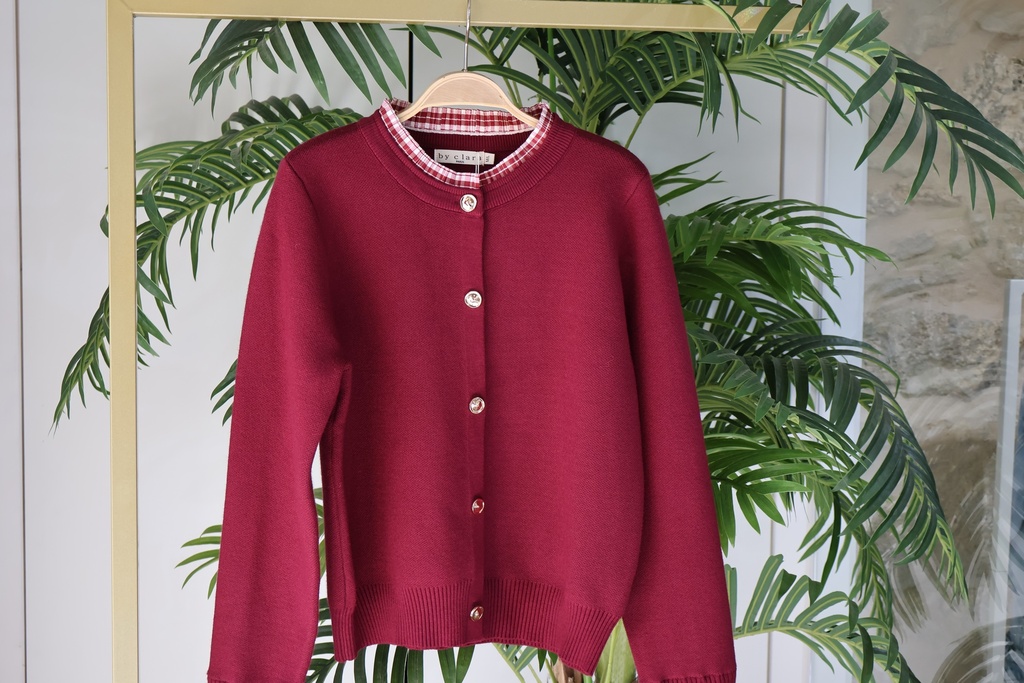 Cardigan "Cherry Classic" com Gola Vichy Integrada