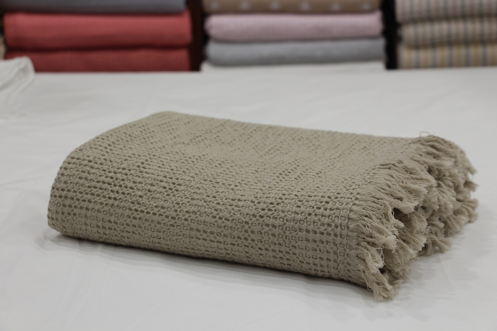 Manta de Algodão Favo de Mel em Toupeira com Franjas