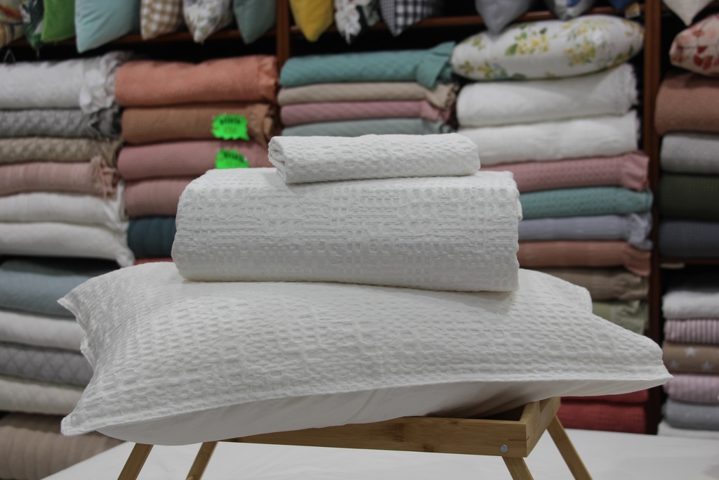 Jogo de Lençóis em Algodão com Textura favo de mel Branco