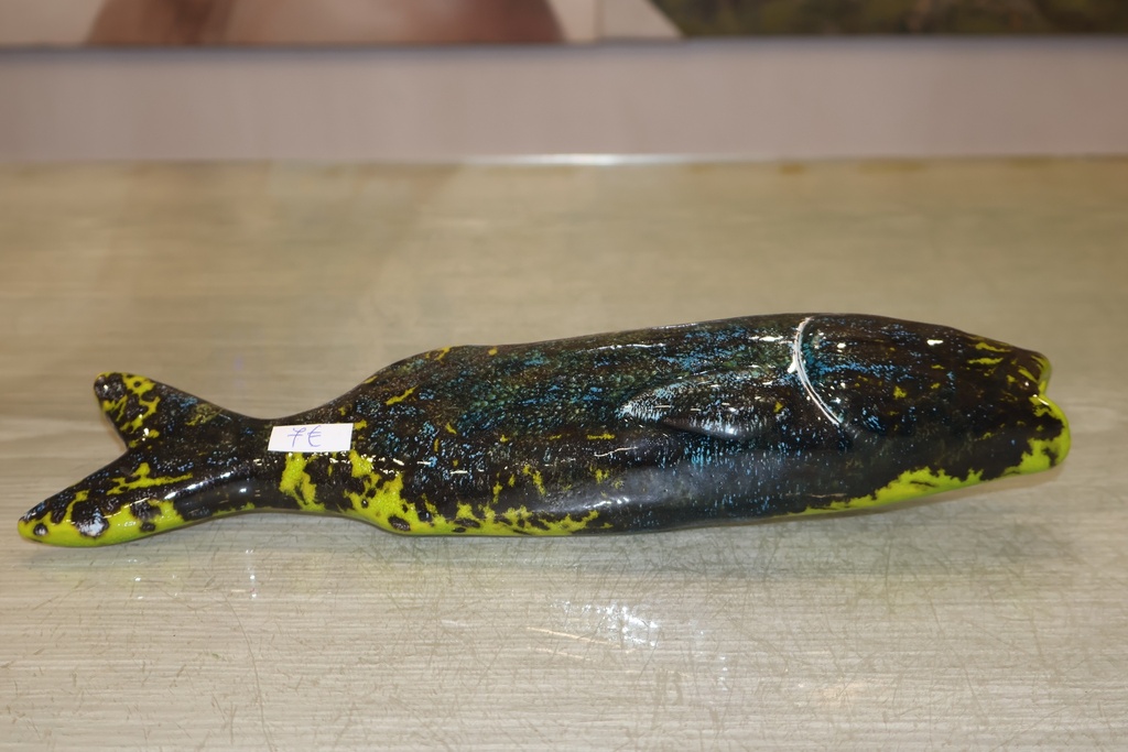 Sardinha em Cerâmica - Preto Salpicado com Amarelo Neon