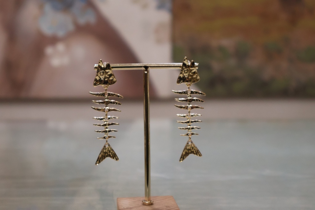 Brincos de Pendente Articulados "Esqueleto de Peixe" Dourado