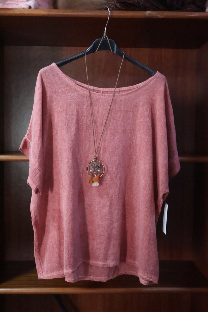 Blusa Oversize em Algodão Natural – Rosa Velho