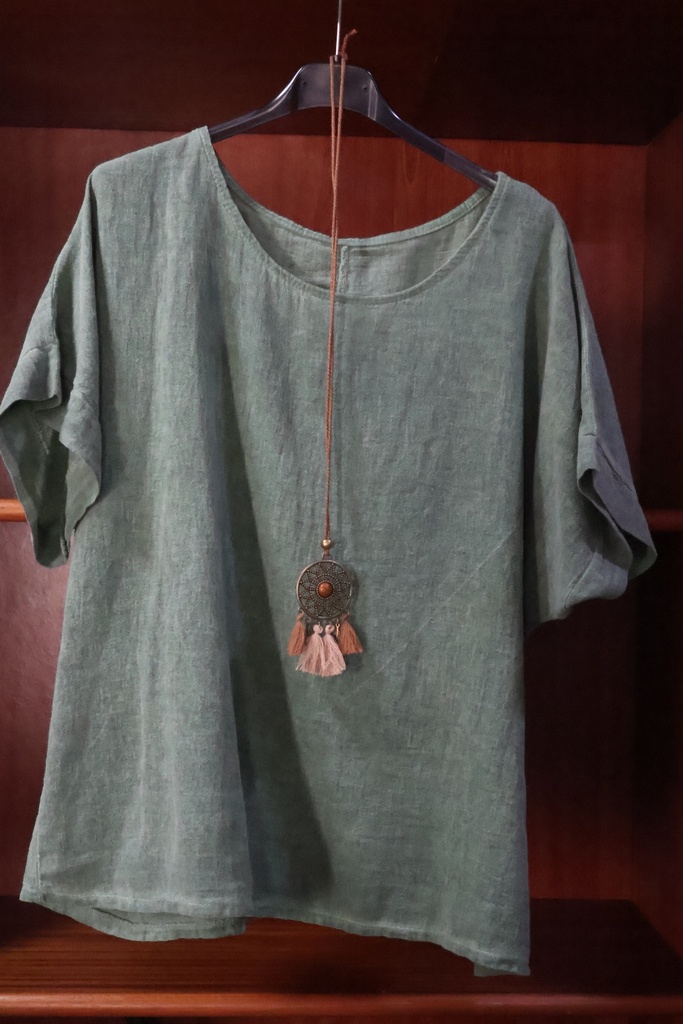 Blusa Oversize em Algodão Natural – Verde Musgo