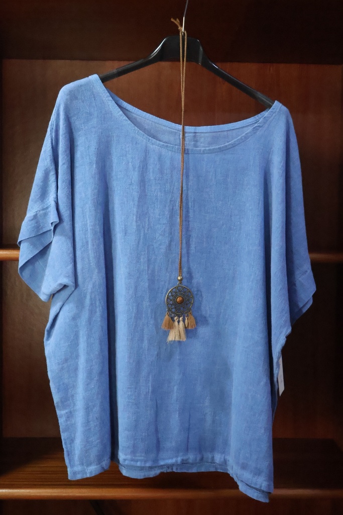 Blusa Oversize em Algodão Natural – Azul Serenity