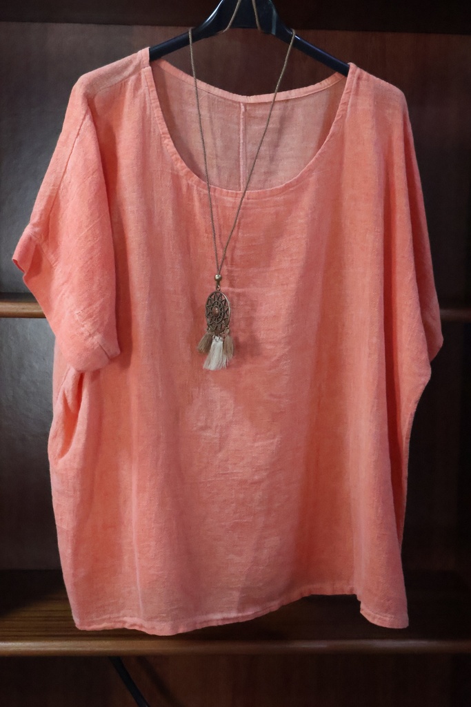 Blusa Oversize em Algodão Natural – Coral Suave