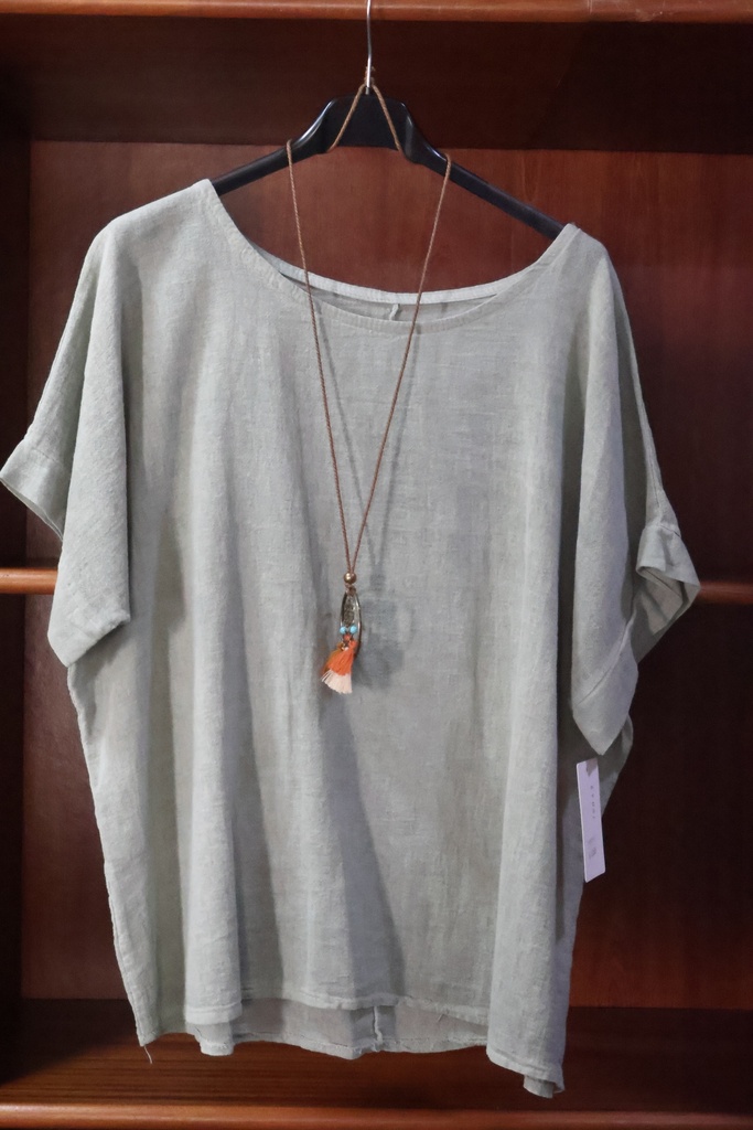Blusa Oversize em Algodão Natural – Cinzento Claro