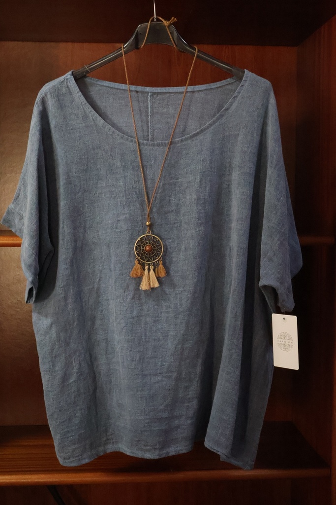 Blusa Oversize em Algodão Natural – Azul Índigo