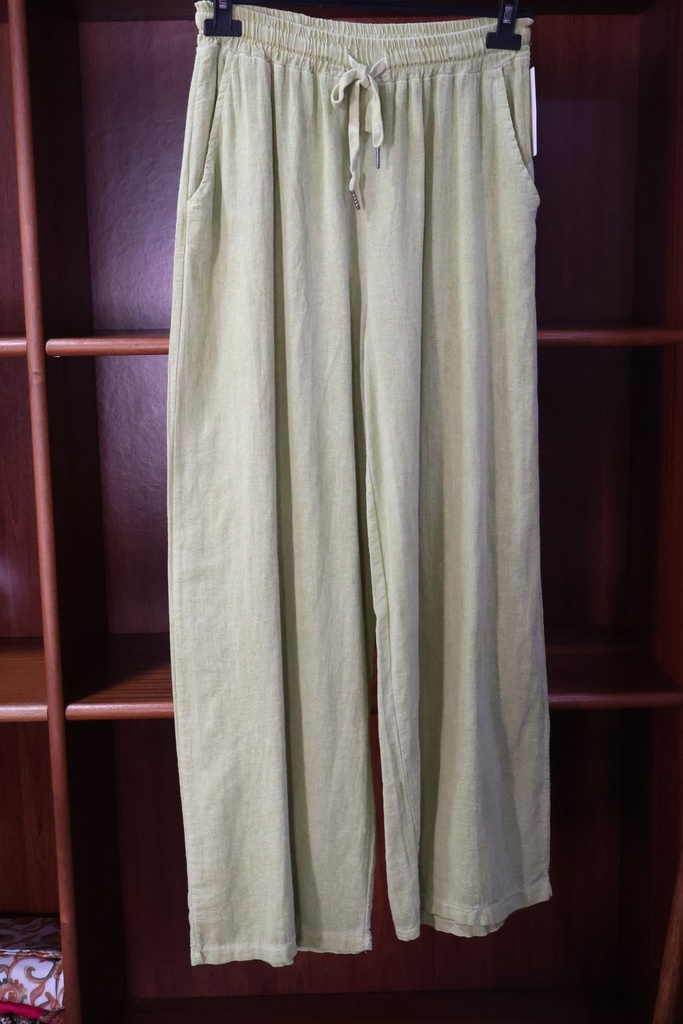 Calças Wide Leg em Algodão Natural – Verde Lima