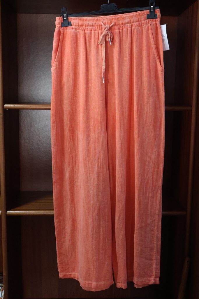 Calças Wide Leg em Algodão Natural – Salmão Vibrante