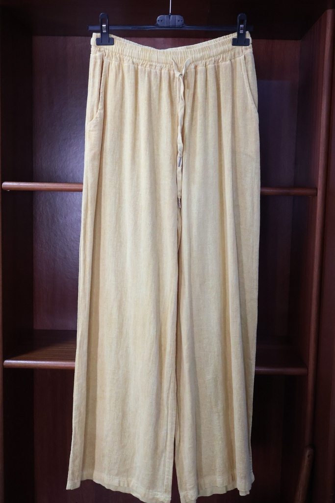 Calças Wide Leg em Algodão Natural – Amarelo Suave