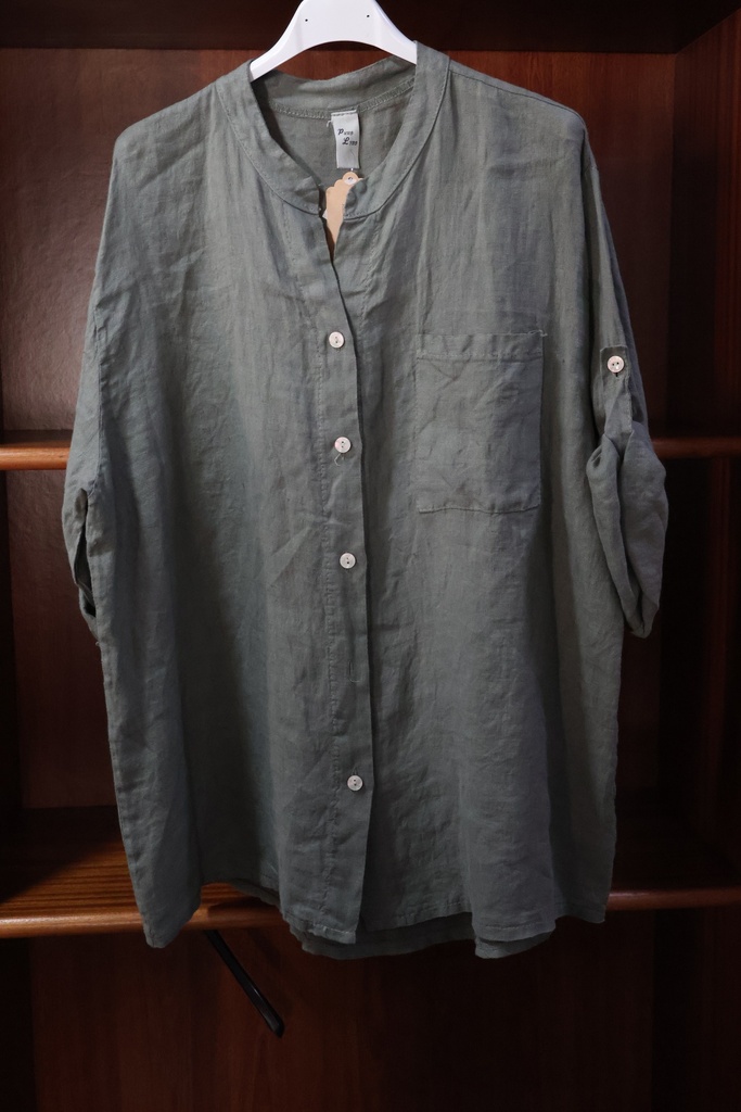 Túnica em Linho Puro – Gola Padre Cinzenta