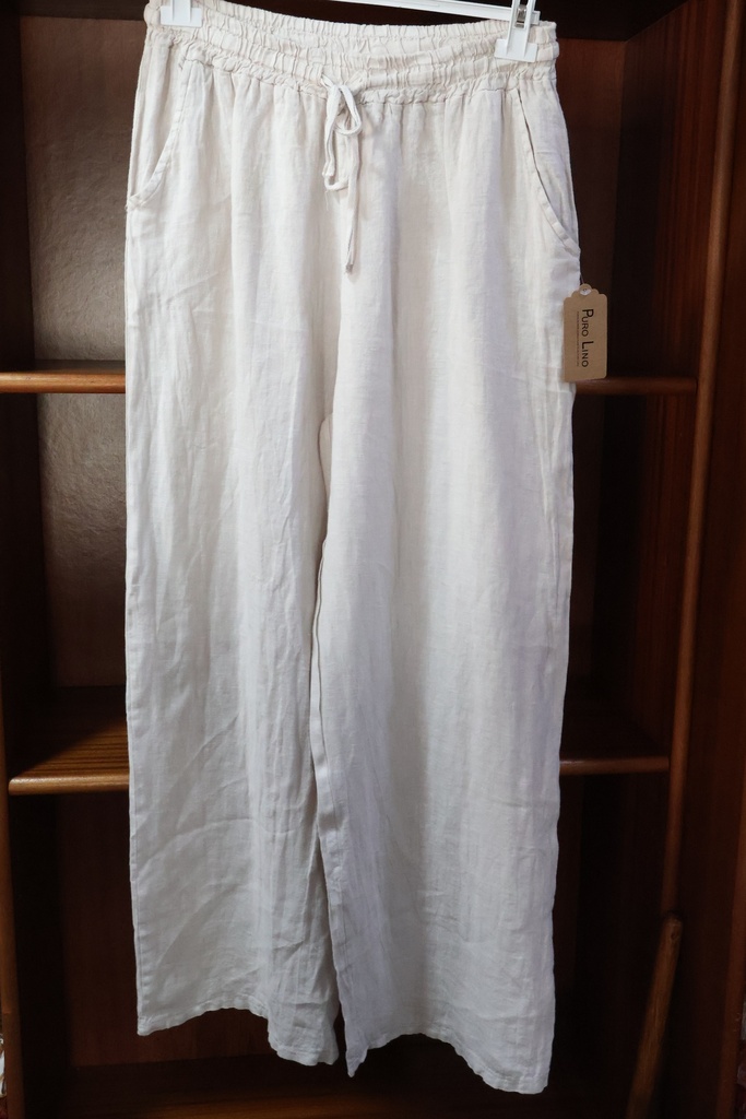 Calça de Linho Puro – Perna Larga Branca