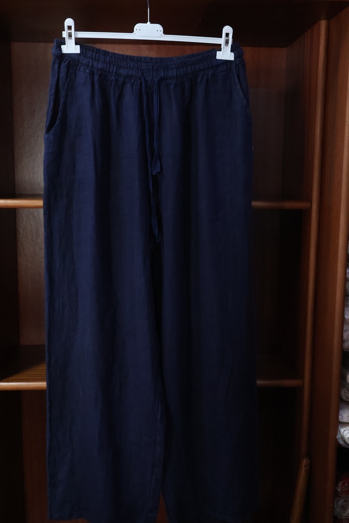 Calça de Linho Puro – Perna Larga Azul Marinho