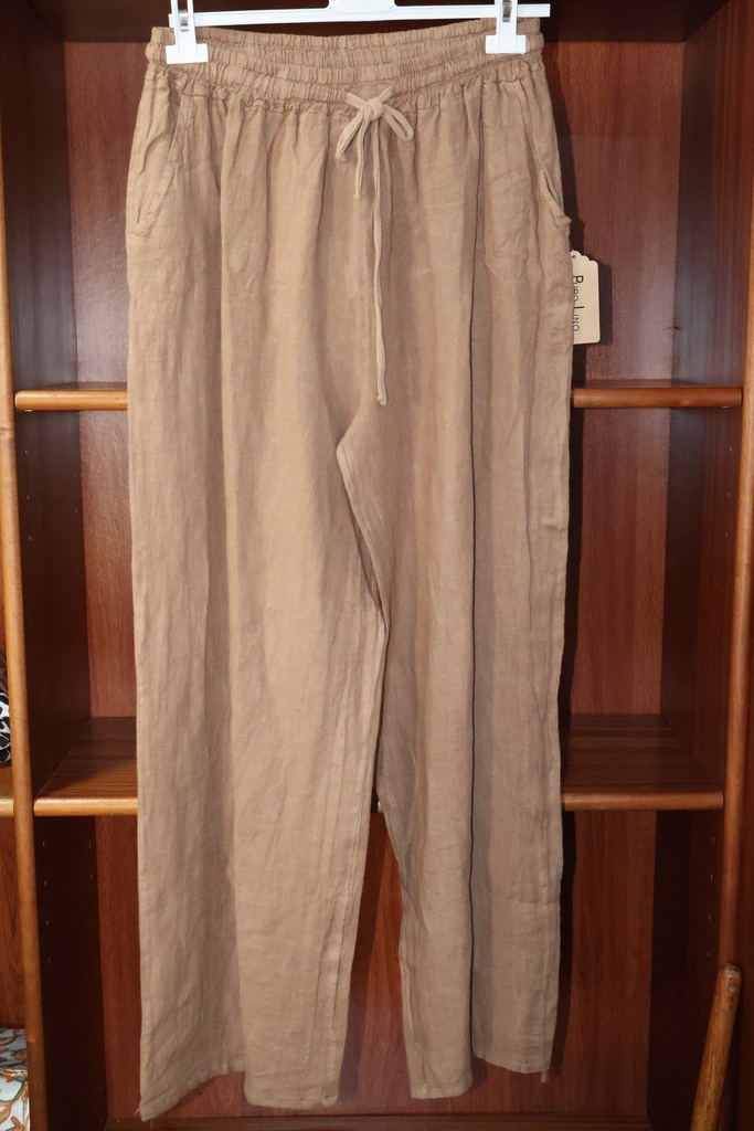 Calça de Linho Puro – Perna Larga Bege Camel