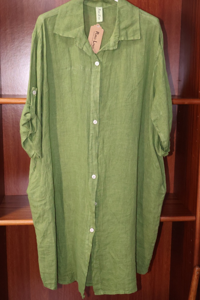 Túnica Oversize em Linho Lavado – Verde Musgo