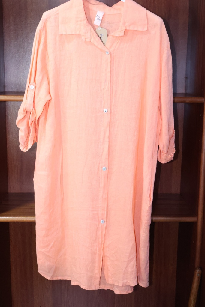 Túnica Oversize em Linho Lavado – Salmão Suave