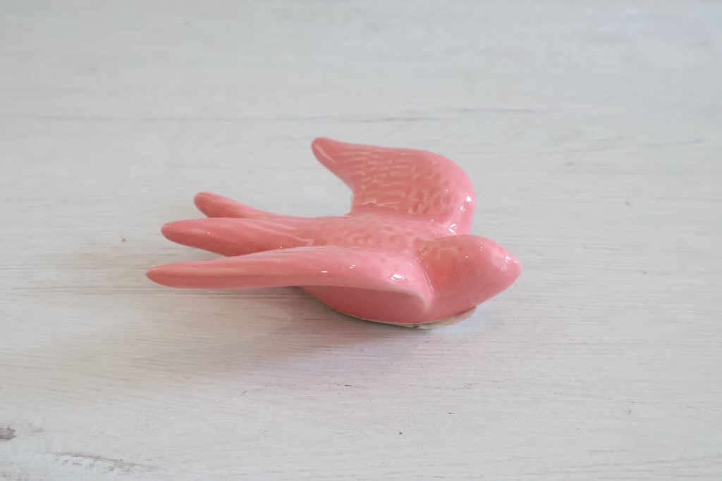 Andorinha Decorativa em Cerâmica Cor-de-Rosa