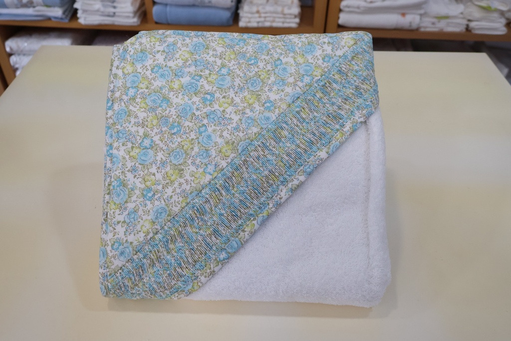 Toalha de Banho para Bebé com Capuz – Floral Azul