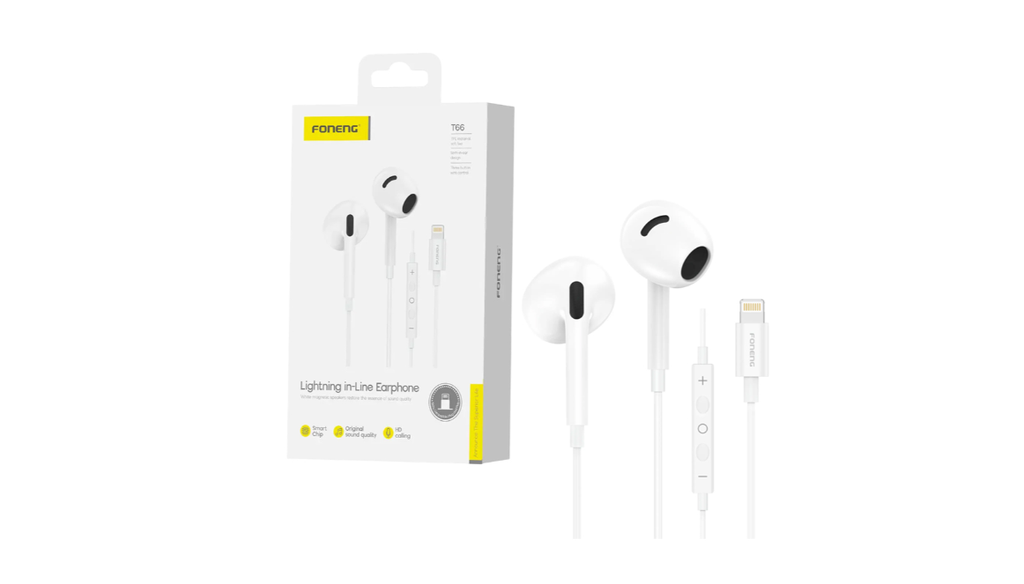 Auscultadores Foneng T66 Half in Ear Lightning 1,2m Branco