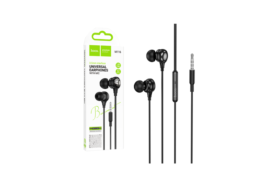 Auscultadores com Cabo Hoco M116 Benevolent com Microfone 3,5mm 1,2m Preto