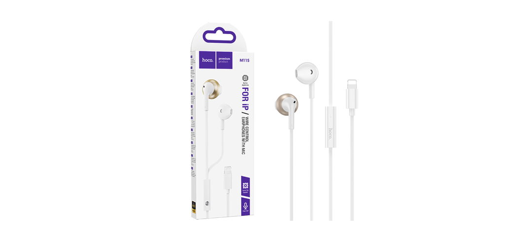 Auscultadores com Cabo Hoco M115 Sagacious com Microfone Lightning 1,2m Branco