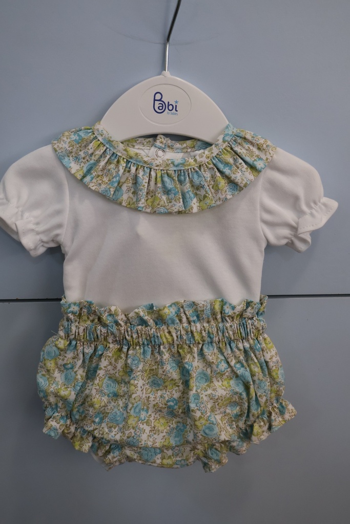 Body com Gola de Folho e Tapa-Fraldas Floral Azul