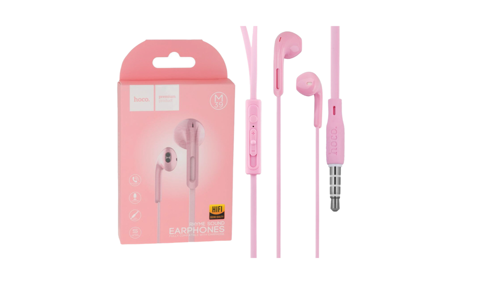 Auscultadores Hoco M39 Rhyme Sound com Cabo e Microfone 3,5mm 1,2m Rosa