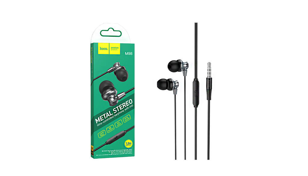 Auscultadores Universal Hoco M98 Delighted com Cabo e Microfone 3,5mm 1,2m Cinza Metálico