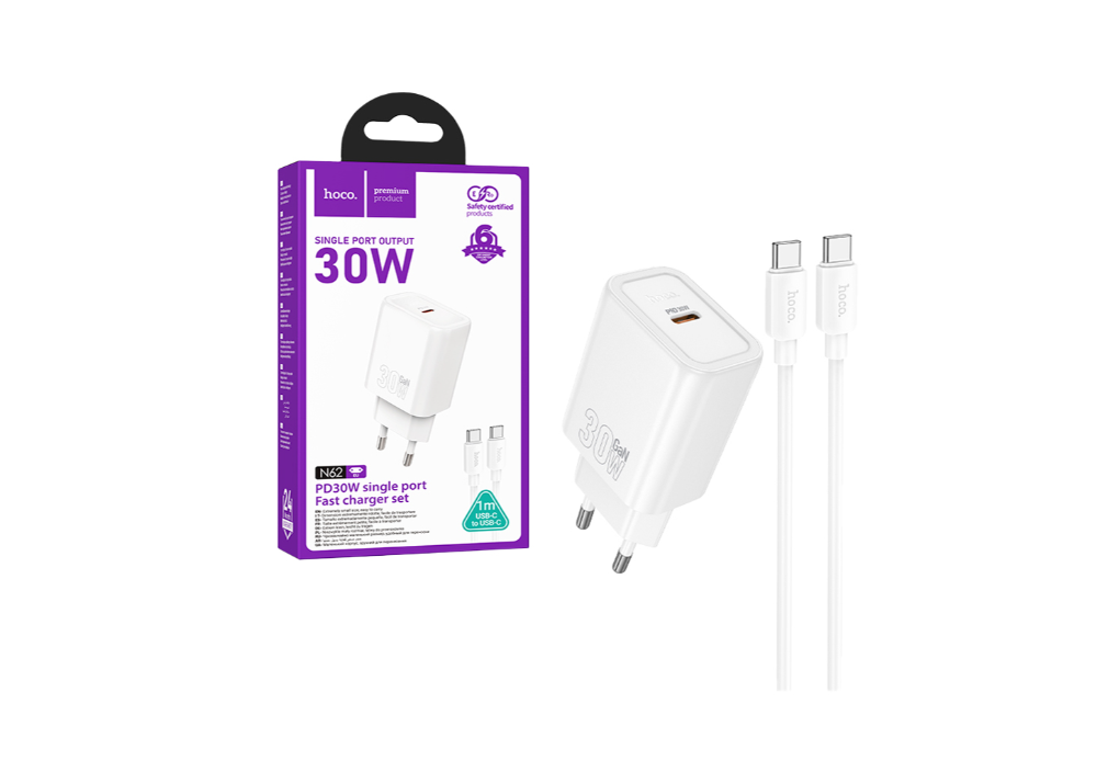 Carregador Hoco N62 Gentle Pd30w Tipo-C para Tipo-C 1m Branco