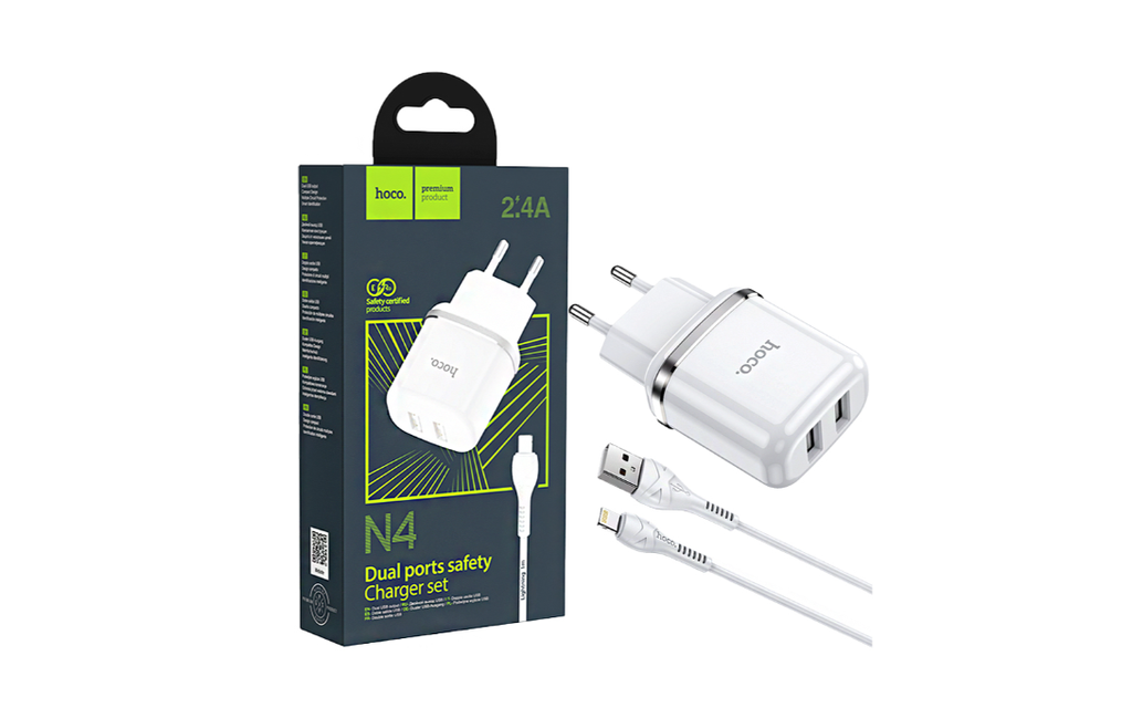 Carregador Hoco N4 Aspiring 2 Portas USB-A 2,4A com Cabo Tipo-C 1M Branco
