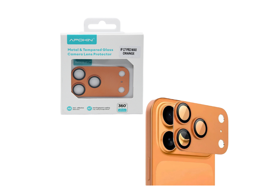 Protetor de Lente de Câmera de Vidro Temperado Para Apple iPhone 17 Pro Max Laranja