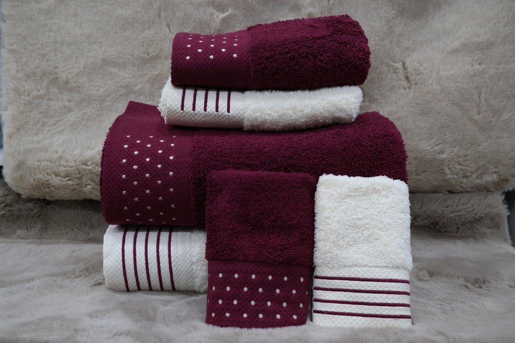 Conjunto de 6 Toalhas de Banho – Bordeaux e Pérola com Design Geométrico