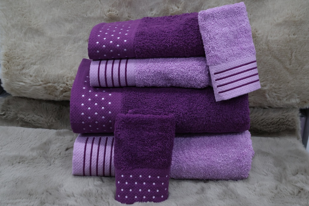 Conjunto de 6 Toalhas de Banho – Roxo e Lilás com Design Geométrico