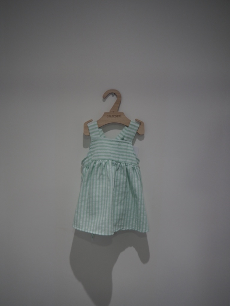 Vestido de Menina sem Mangas – Padrão Xadrez Vichy Verde Água