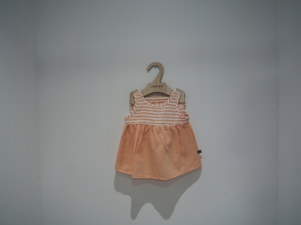 Vestido de Bebé sem Mangas – Listado e Laranja com Tapa-Fraldas
