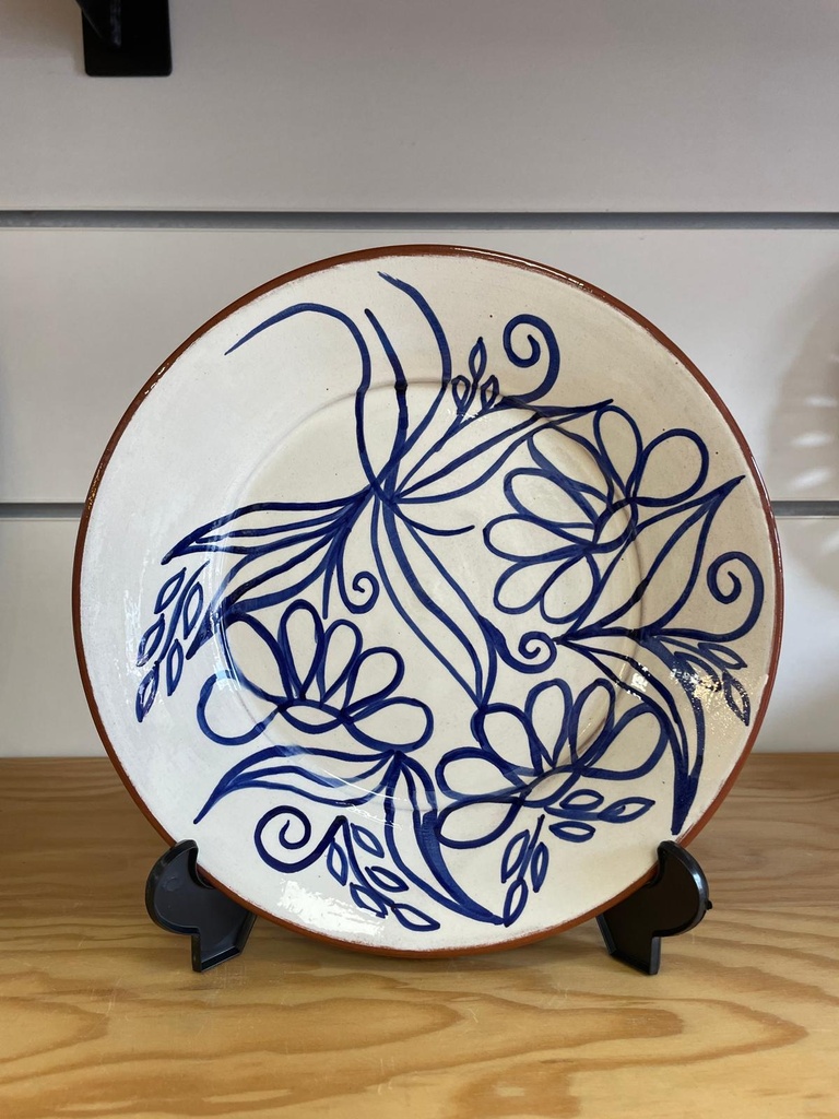 Prato Decorativo em Cerâmica Pintado à Mão - Padrão Floral Azul