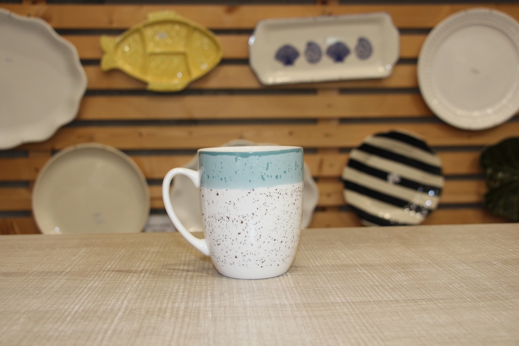 Canecas de Porcelana - "Salpicada" com faixa azul
