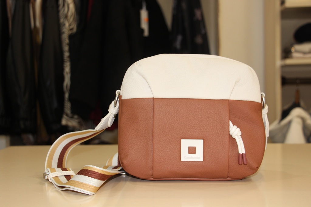 Mala tiracolo Caminatta bicolor bege e castanho