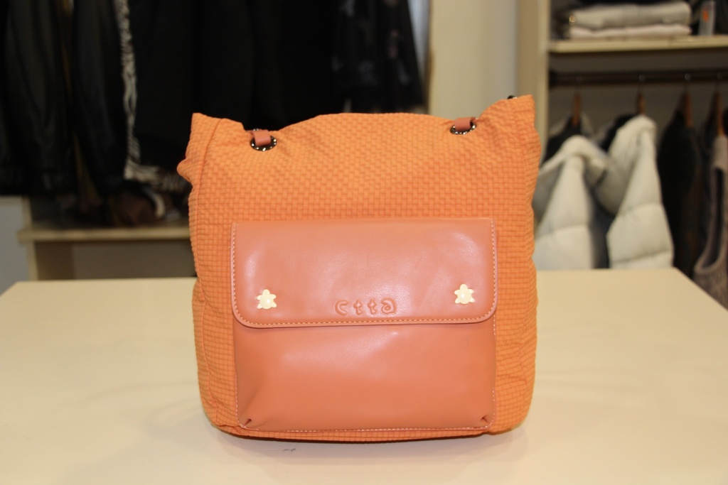 Mala de ombro Caminatta laranja com textura quadriculada