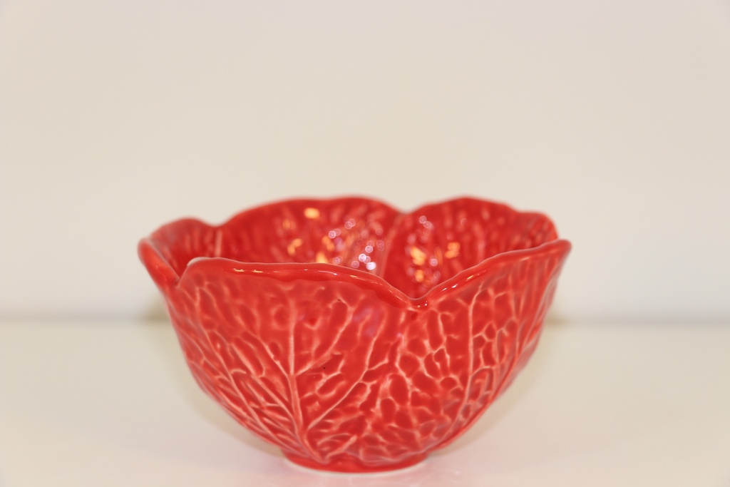 Taça de cerâmica vermelha com design de folha